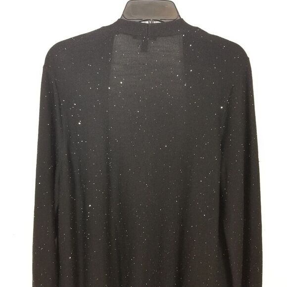 Eileen Fisher 100% Merino Wool Sparkle Open Front Cardigan Sz L Black Lagenlook - Picture 5 of 8